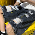 Men's casual cotton blend denim shorts with water washed hole details in light blue, loose fit fifth pants