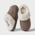 Men's non-slip plush indoor slippers with EVA sole, 4cm heel, caramel colour, round toe