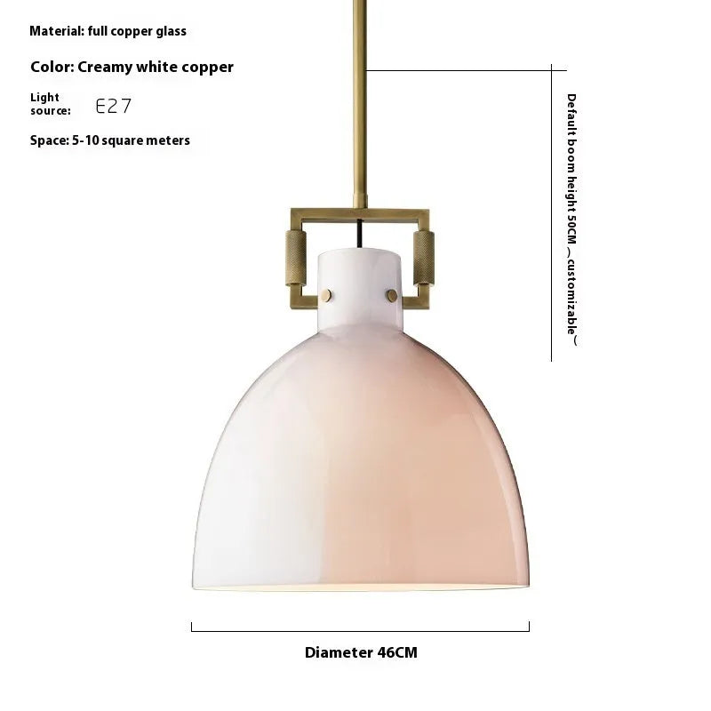 American retro striped glass chandelier with copper metal frame and transparent glass cover, 36cm diameter