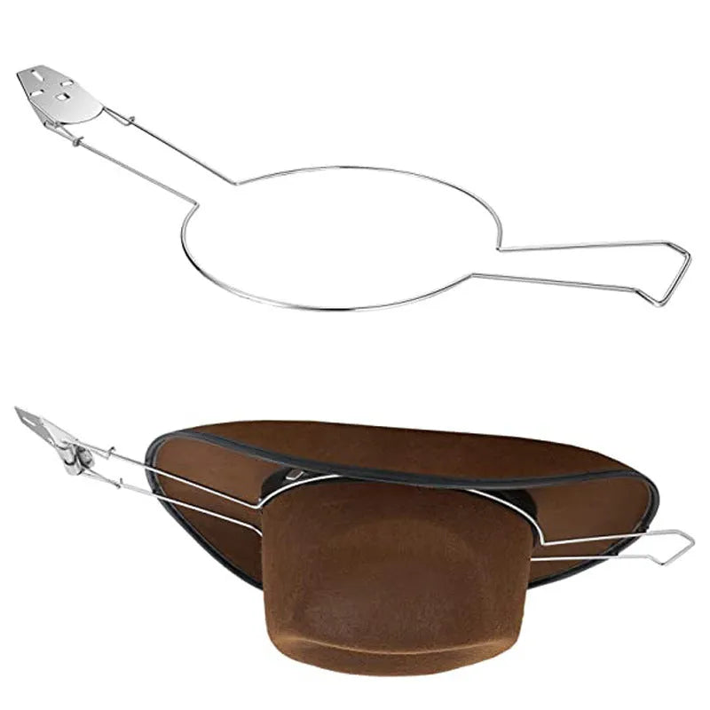 Car hat stand with chrome-plated iron finish and brown colour, holding hats and coats