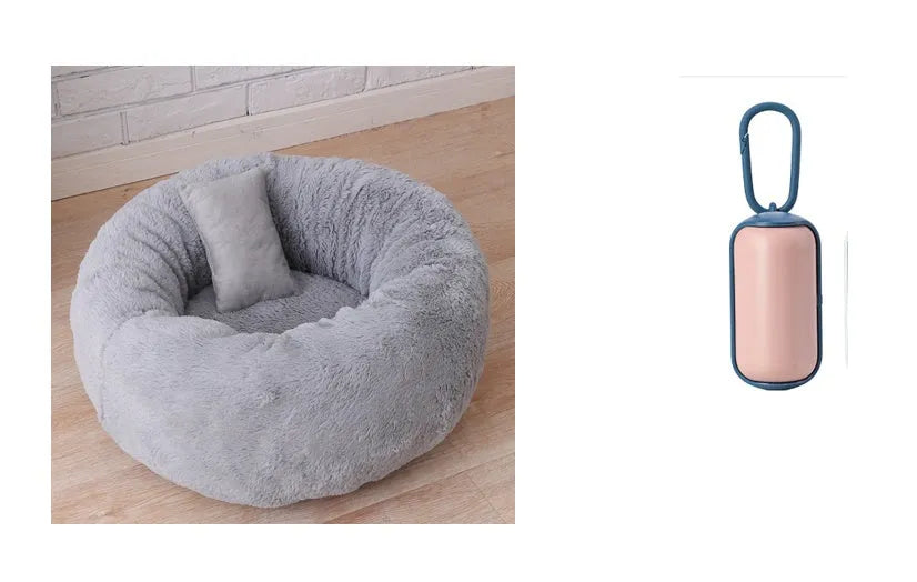 Cloth pet bed with raised plush rim in beige, available in size S M L for cats and small dogs