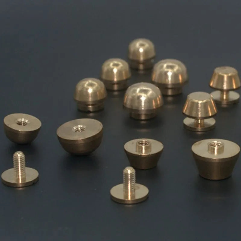 Brass decorative buckle foot nail accessories in round and bucket designs for leathercraft projects