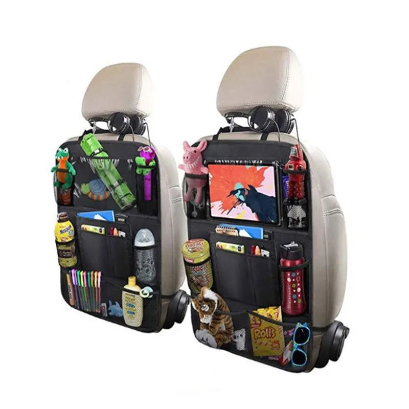 Black Oxford fabric car seat back pocket storage bag measuring 61x41cm