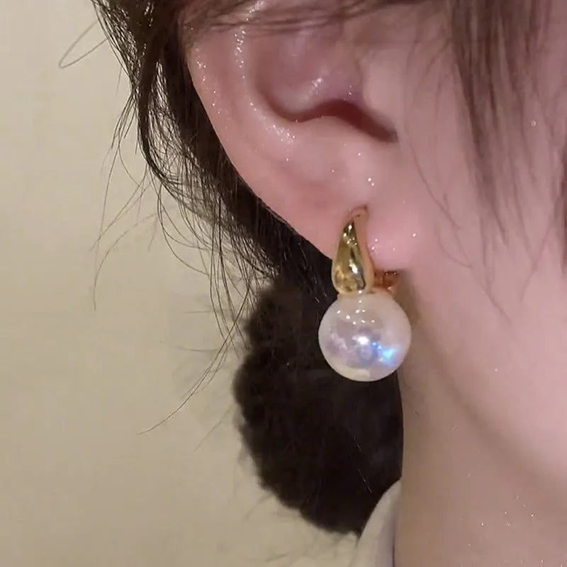 Mermaid pearl earrings for women in 14K gold plated copper U-shape clip-on style white colour