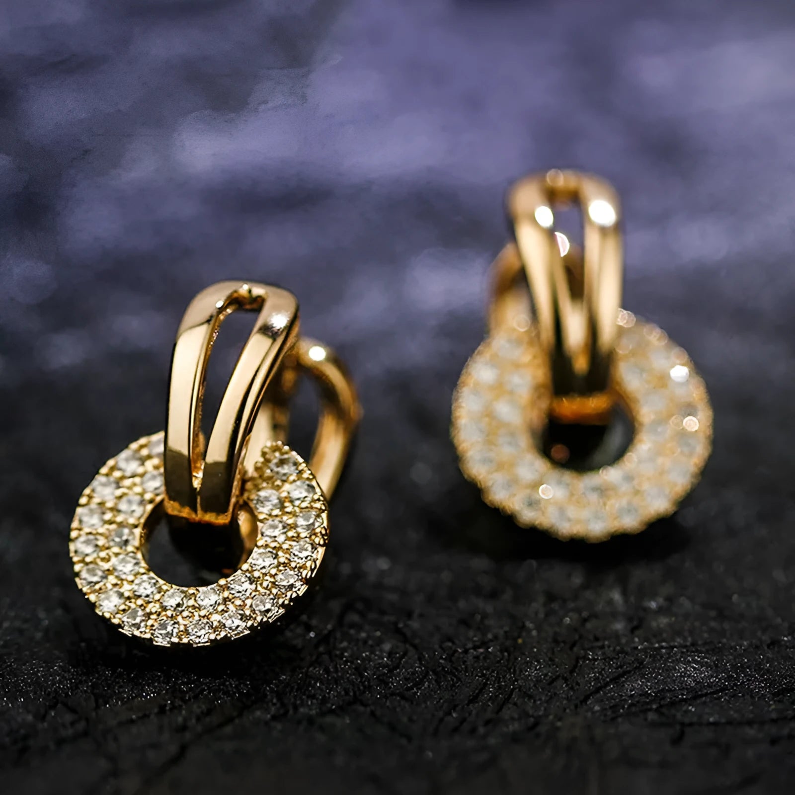 Fashion copper geometric zircon earrings in gold, platinum, and rose gold colours for women