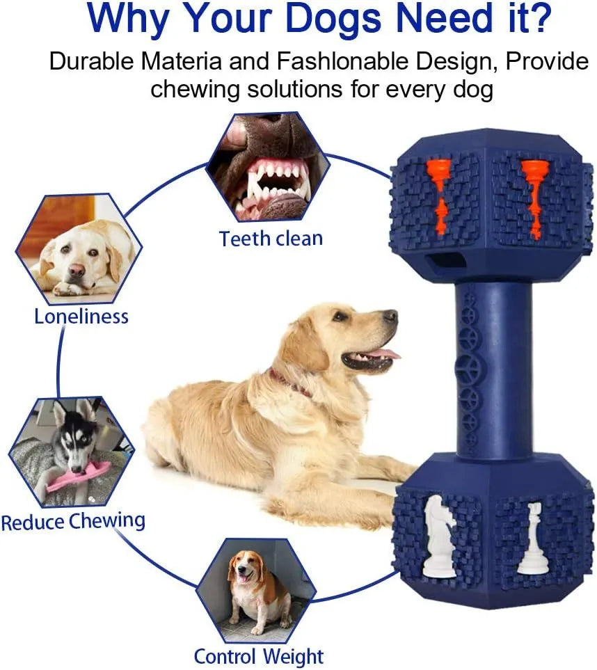 Natural rubber dog chew toy with hollow dumbbell design and textured surface for aggressive chewers