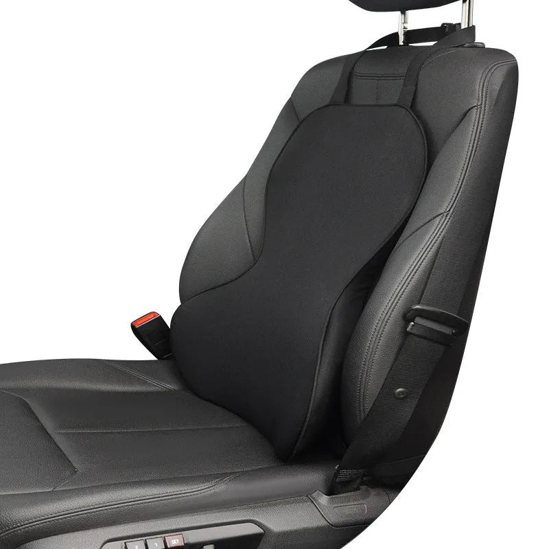Memory cotton car cushion for lumbar support in black, coffee, grey, or off-white on a car seat.
