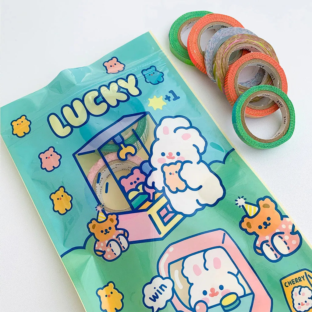 Green reusable packaging bag with cute rabbit graphic for snacks and jewellery storage
