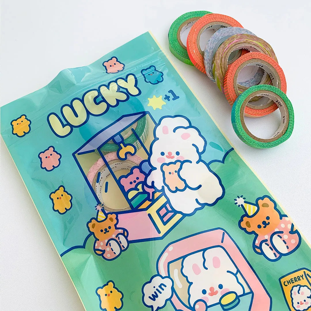 Green reusable packaging bag with cute rabbit graphic for snacks and jewellery storage