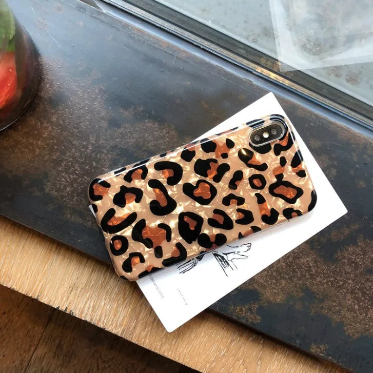 Leopard print silicone phone case for iPhone models showing colourful pattern and protective design