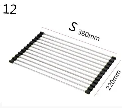 Stainless steel folding kitchen sink drain rack shown in a choice of colours