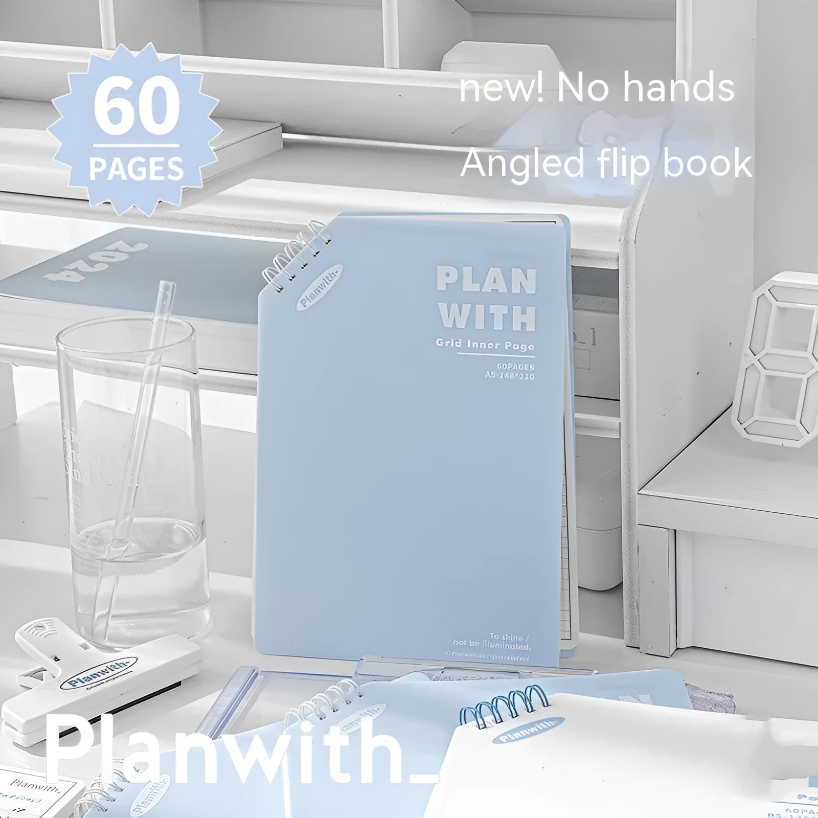 Oblique angle artsy ins style student notebook in A5 or B5 size with white or blue plaid cover.