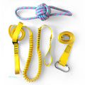 Pet training rope toy set with polyester training belt and rope toy in yellow and black for dog training