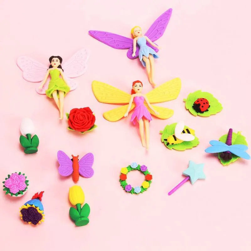 Flower Fairy and Mermaid pattern novelty eraser suit 12-pack box with 14x13cm TPR rubber sheets