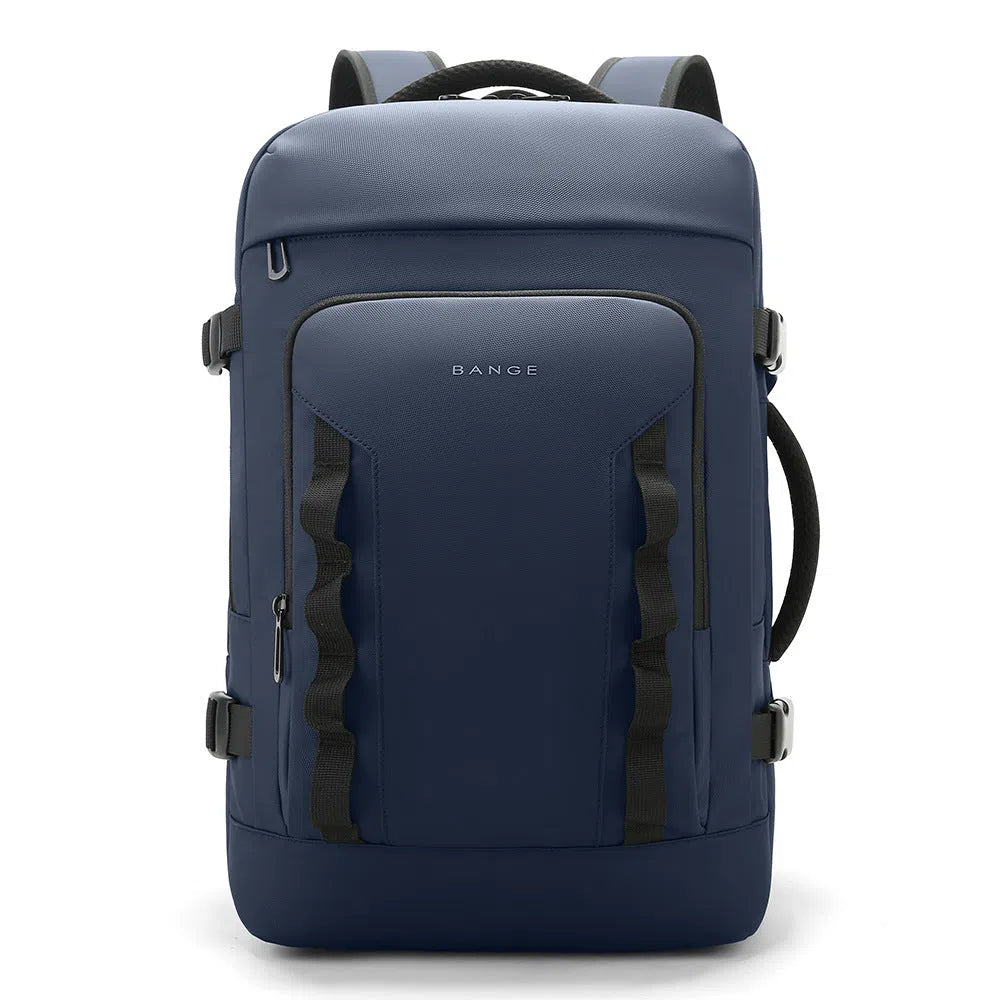 Men's expandable backpack Oxford cloth 20-35L black solid colour curved shoulder straps stitching details