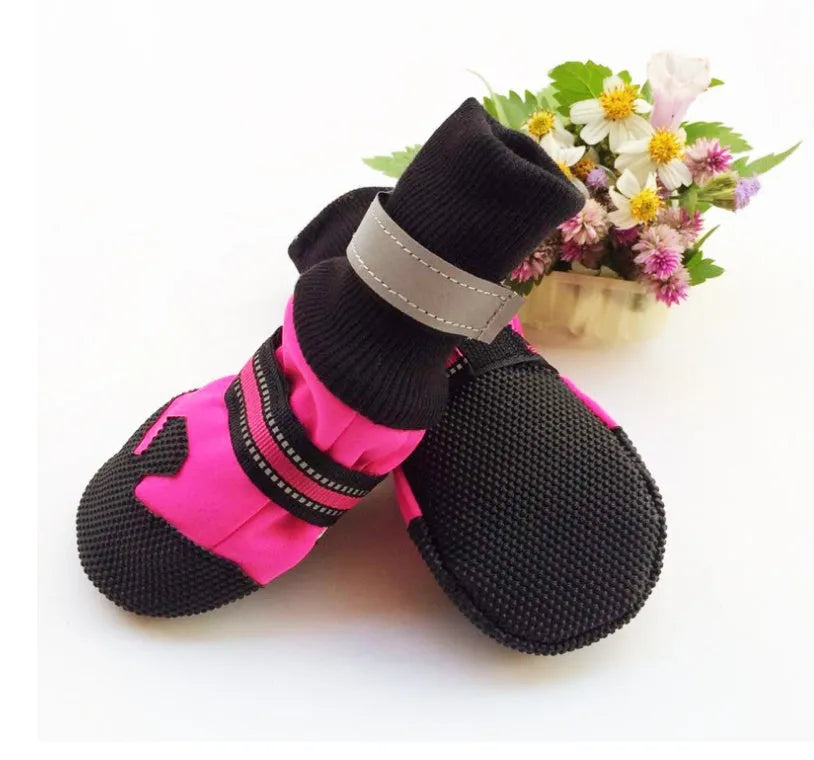 Waterproof dog boots for large medium dogs in blue with non-slip rubber sole and reflective velcro straps