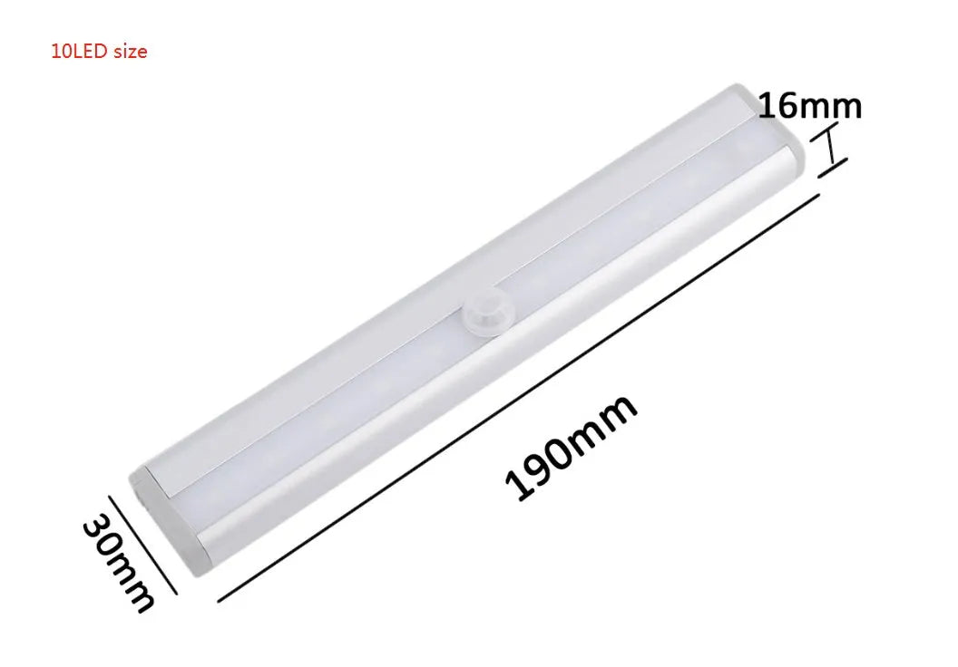 Silver aluminium magnetic LED closet light with motion sensor and USB charging port.