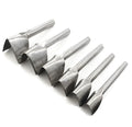 Six steel leather punch tools in half-round and V shapes, sizes ranging from 15mm to 40mm.