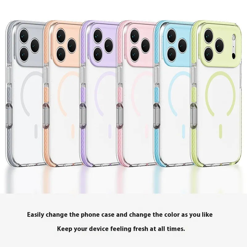 Transparent magnetic iPhone protective case in candy green colour showing front and back view