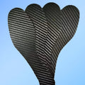 Black 3K full palm carbon fiber running insoles showing thickness options of 0.8mm, 1.0mm, and 1.2mm.