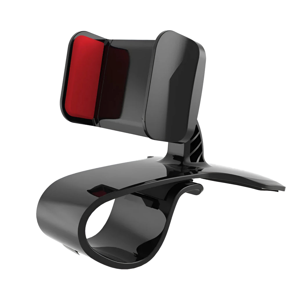 Dashboard car phone holder in black mounted to vehicle dashboard edge
