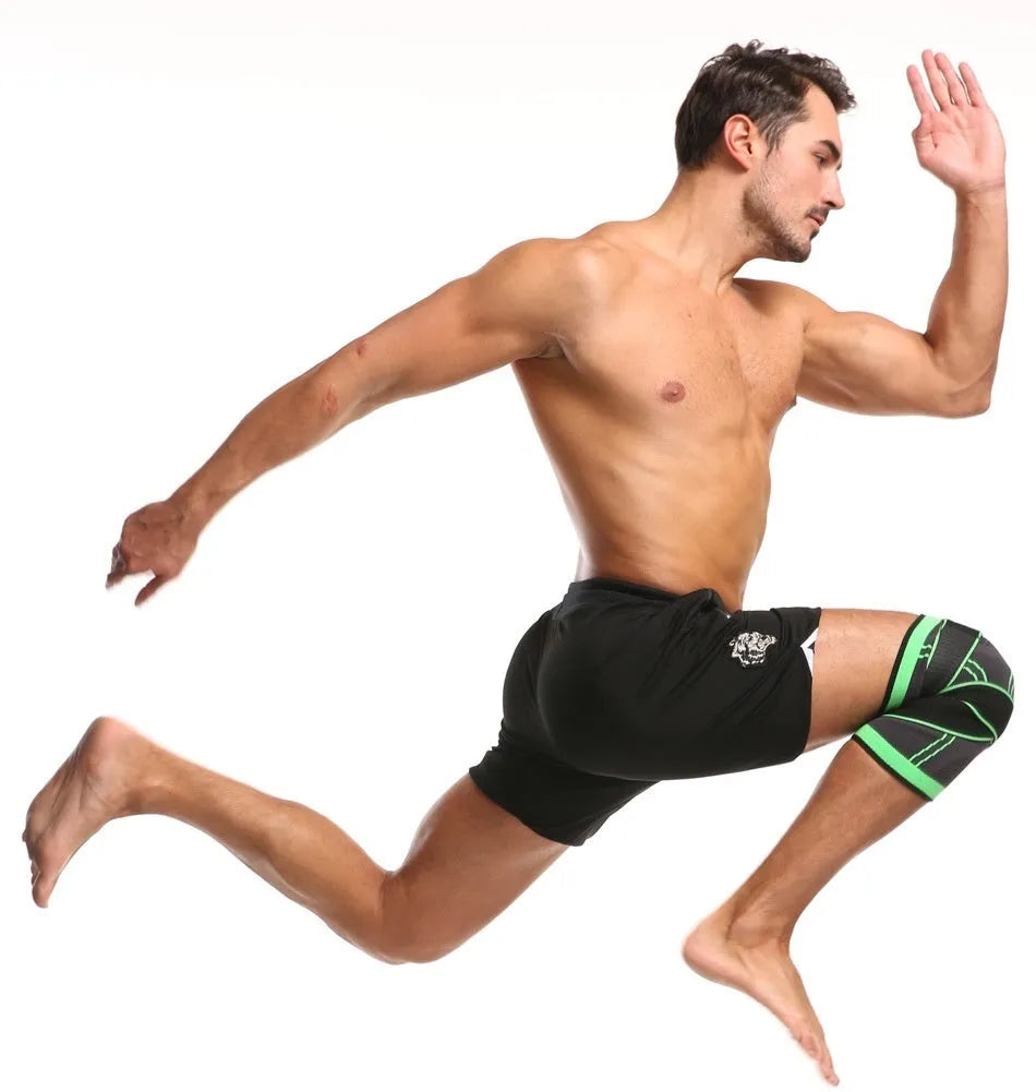 Single non-slip sports knee pad made of nylon cloth, shown in one of six available colours.