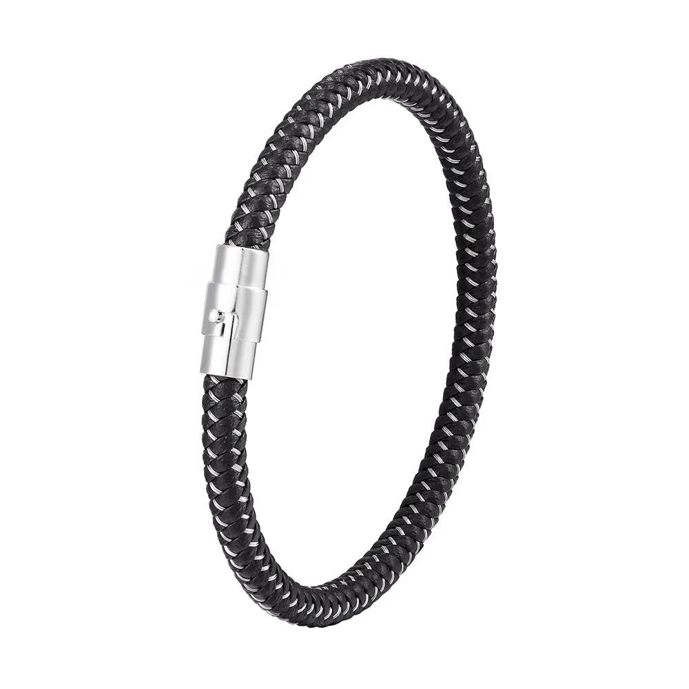 Men's titanium steel geometric wire bracelet with a magnetic clasp in a boyfriend style.