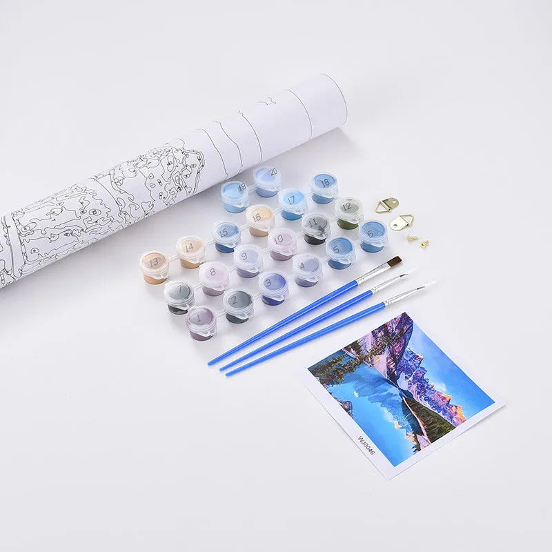 DIY digital oil painting kit with sea view villa pattern on 40x50cm frameless canvas