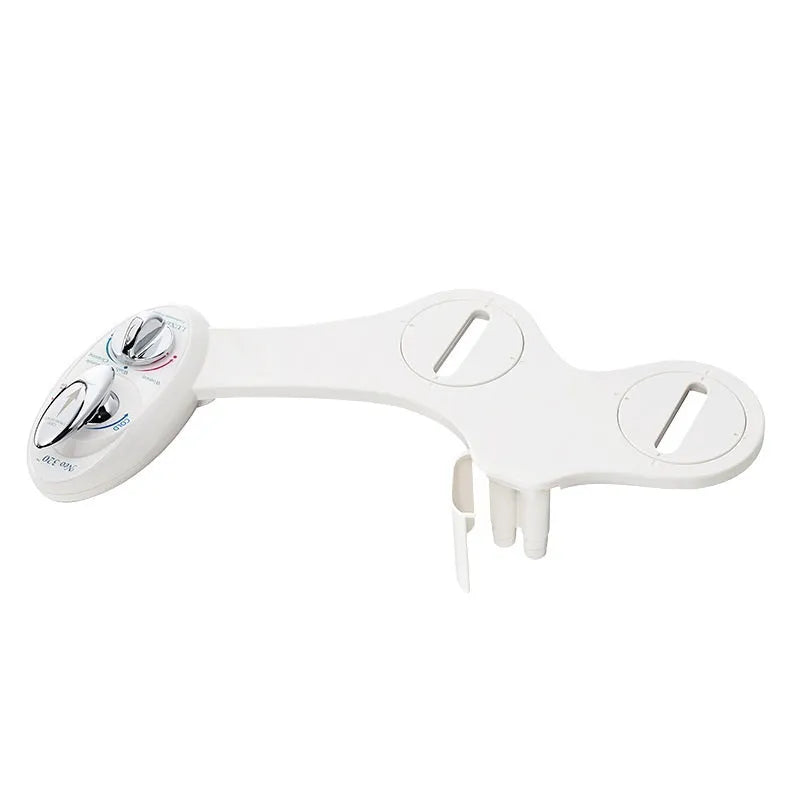 Self cleaning bidet toilet water spray with dual nozzles in white ABS plastic for anal and feminine wash