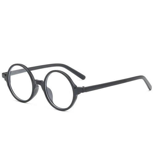 Artistic retro round flat mirror glasses in four colour options on display