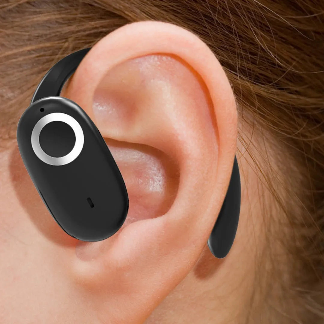 Simple Home Rotating Wireless Bluetooth Headset in black with digital display screen
