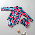 Cool watermelon children's swimwear set with long sleeves and fruit print for girls ages 3-8
