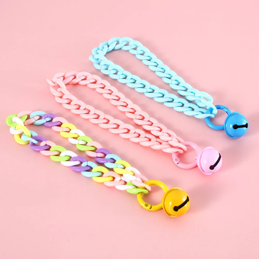 Macaron candy colour plastic adjustable pet collar for cat dog rabbit chain style