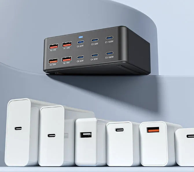 330W super fast charge porous charger with 120W output in black casing, multi-region plug