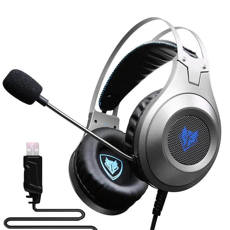 NUBWO N2 black and silver gaming headset with detachable microphone and 1.6m braided cable