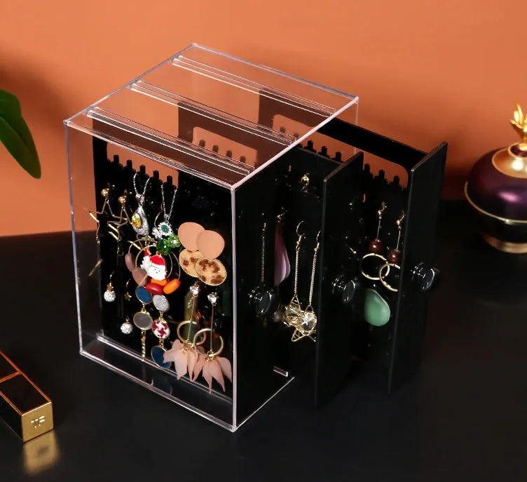 Acrylic cosmetic storage box in white plastic with clear sides, dimensions 13.5x13x24.7 cm, for makeup organisation