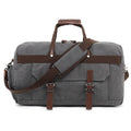 Large capacity canvas crossbody travel bag in black, brown, or grey with visible sewing line detailing