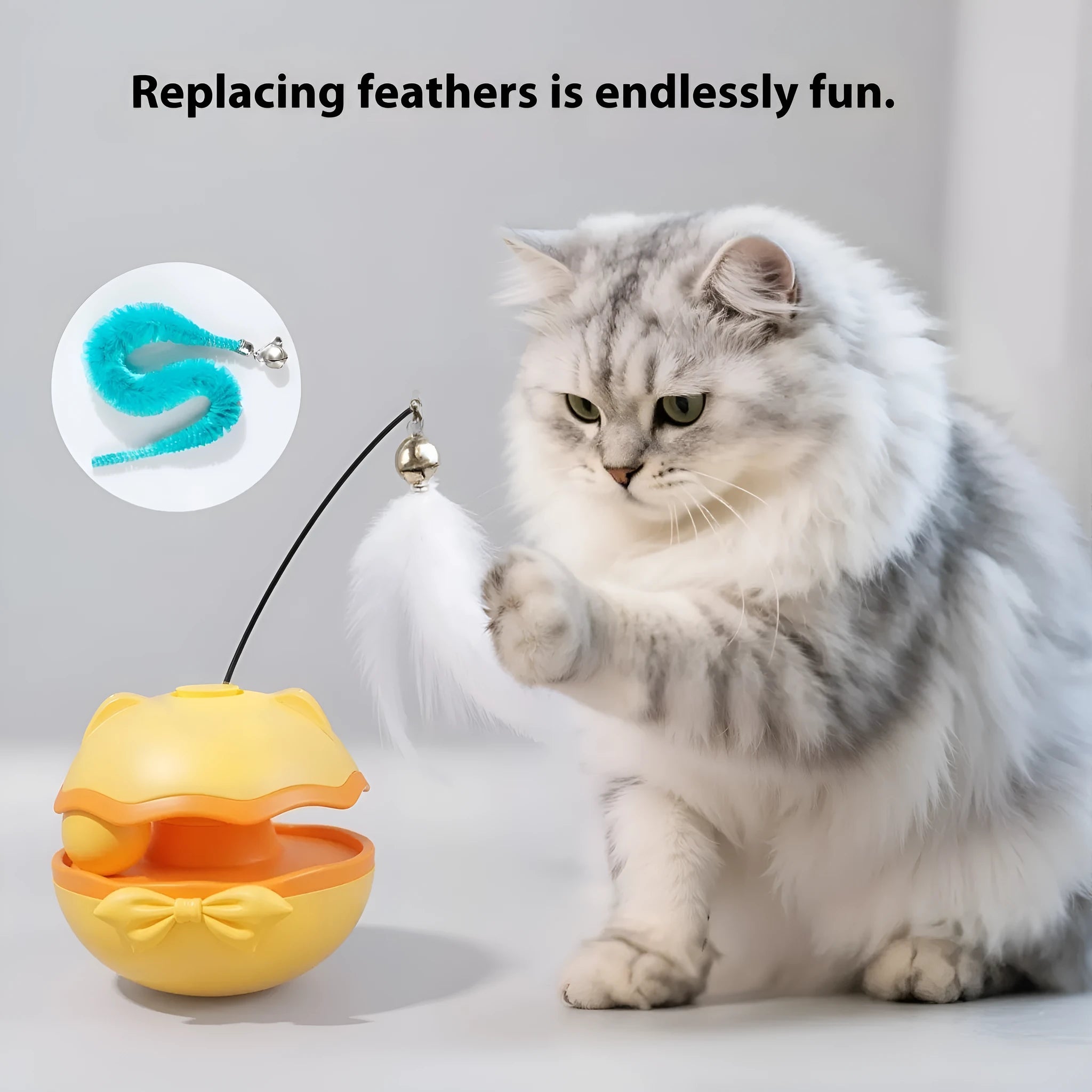 Electric automatic tumbler cat teaser toy in lemon yellow, sky blue, or soft fog grey.