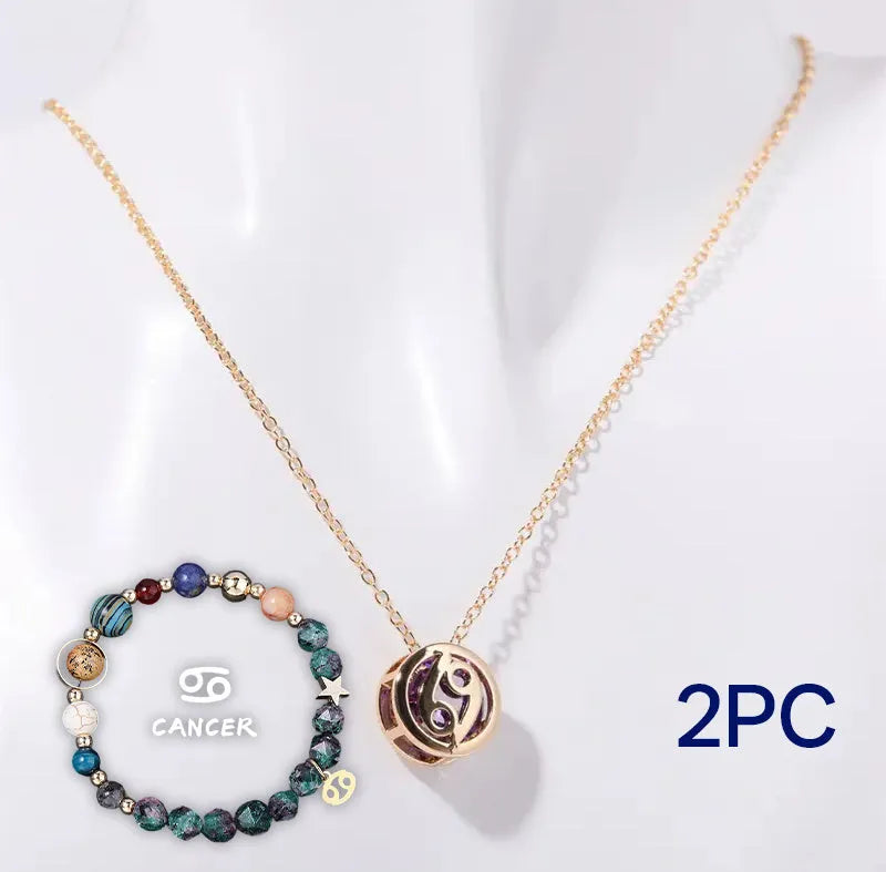 Natural stone beaded necklace and bracelet set with adjustable cords in gemstone materials