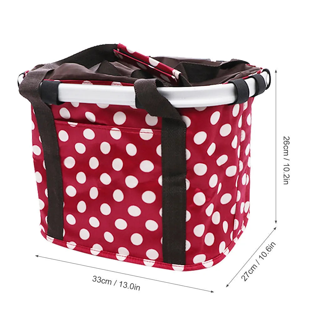 Fashion aluminum alloy folding car basket bag in black and white flowers, Oxford cloth material