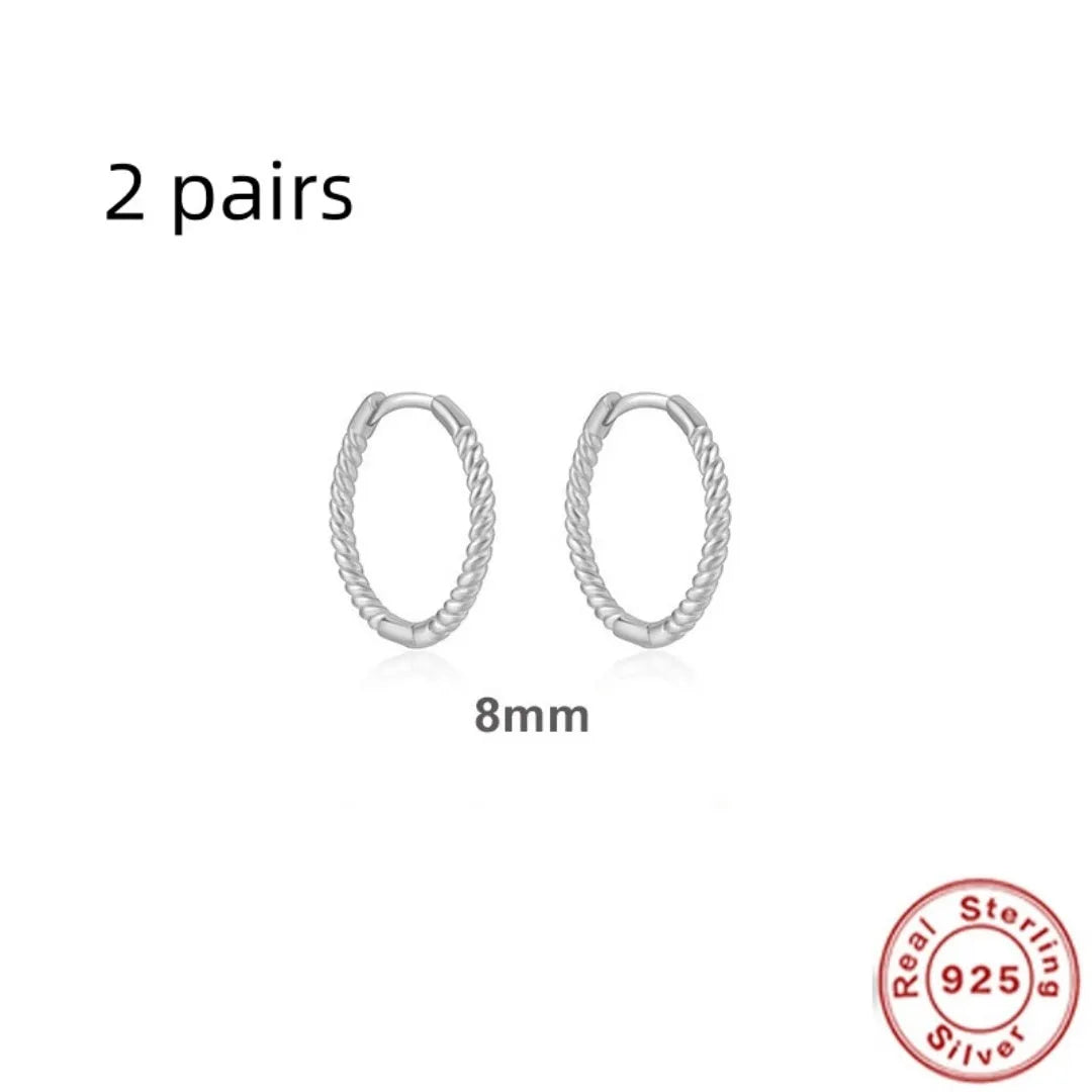 Twisted sterling silver round earrings in gold or white gold, available in 6mm, 7mm, 8mm, 13mm sizes