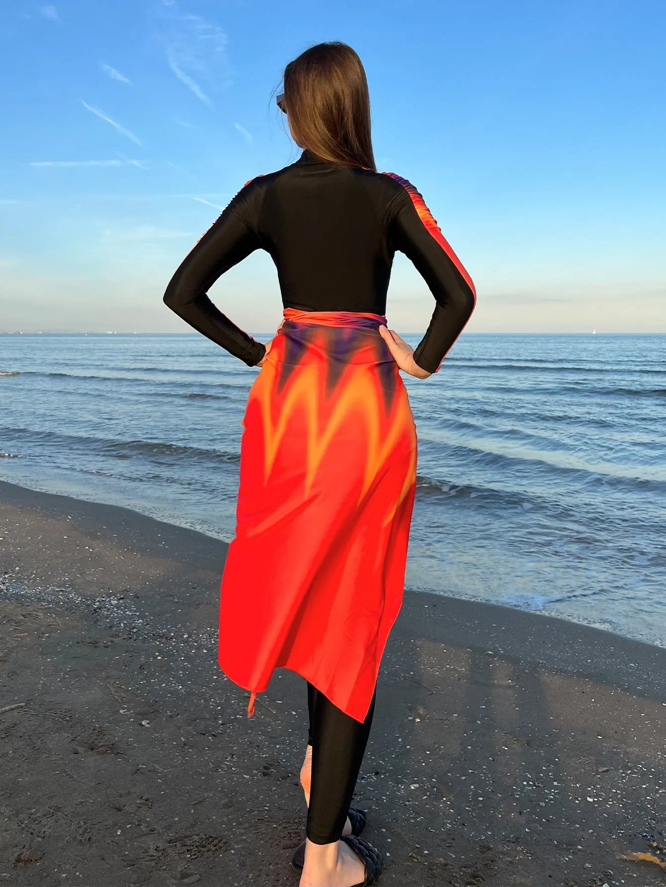 Women's conservative style polyester swimsuit three-piece set in colour 427Style