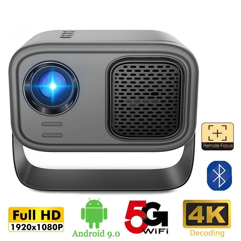 Black portable smart projector with 720p HD resolution and Android operating system