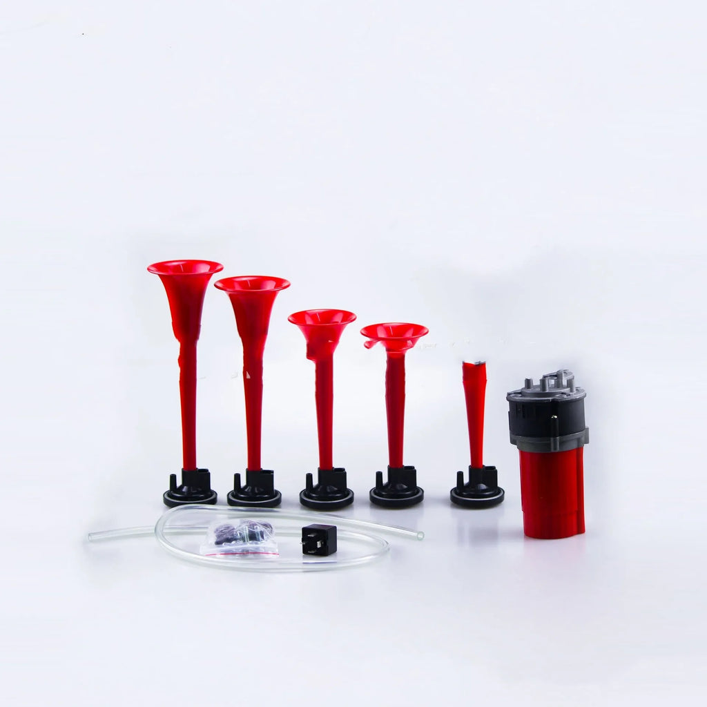 TZ-329 five-tube music electric air horn in red, 12V, with mounting bracket and solenoid valve