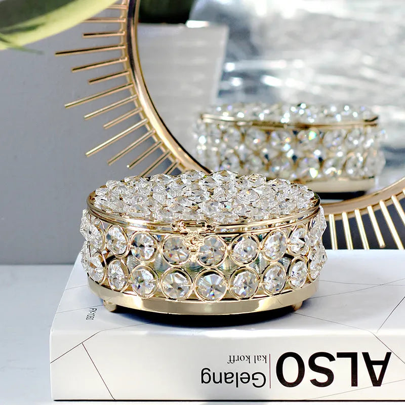 French gold metal frame crystal glass transparent jewellery storage box