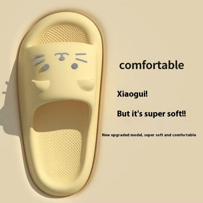 Indoor non-slip PVC bathroom sandals with cartoon print, black pair, suitable for men and women as couples slippers