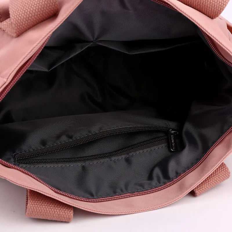 Women's multi-interlayer nylon shoulder bag in khaki, large capacity, horizontal square shape with single strap