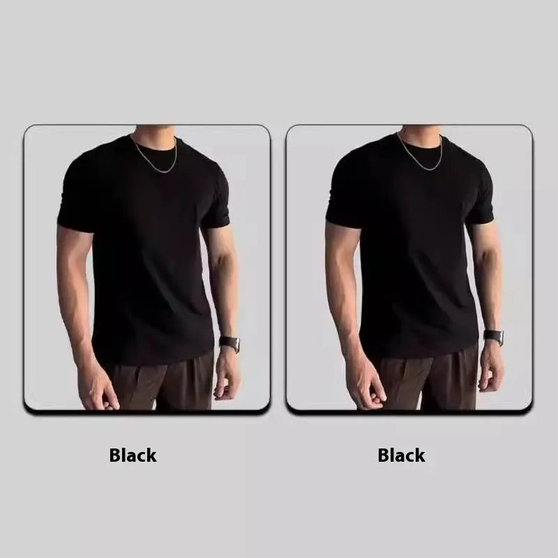 Men's solid colour slim fit polyester short sleeve sports t-shirt in black, front view
