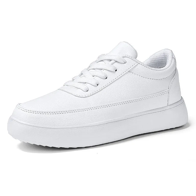Women's leather lace-up flat casual shoes in white, silver or gold colour options