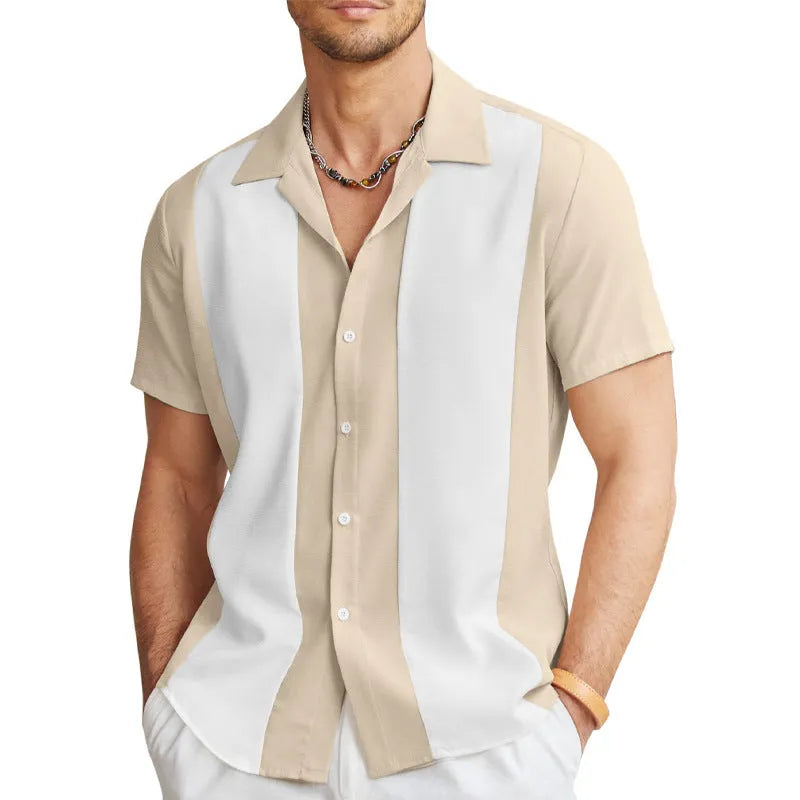 Men's striped slim fit polyester Hawaiian shirt in DXCS-327 colour, cardigan style, for seaside daily wear
